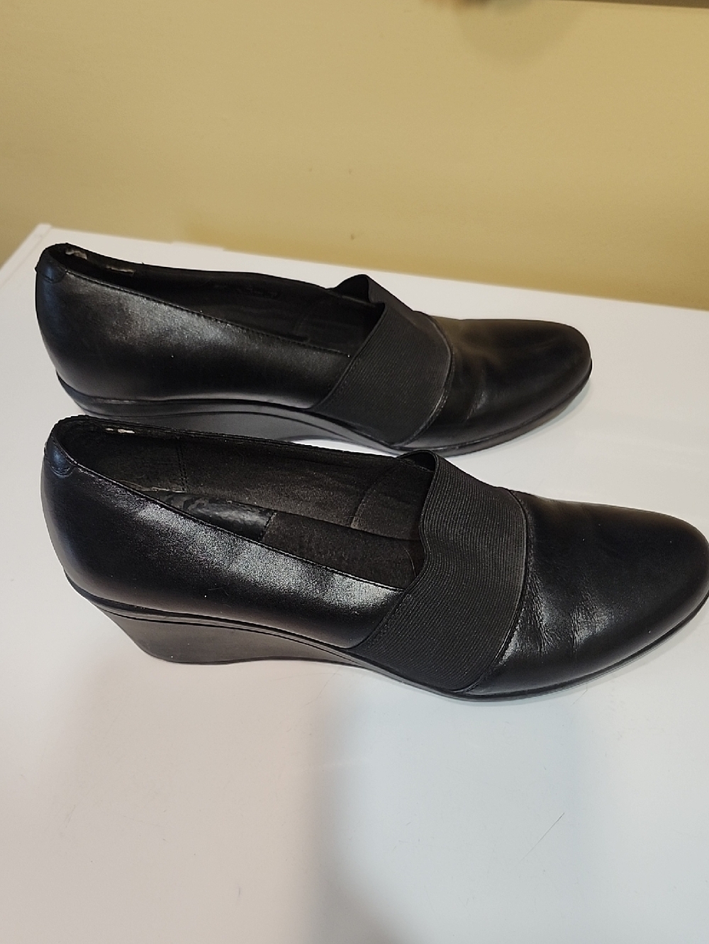 Black Wedge Slip-On Heels with Elastic Band